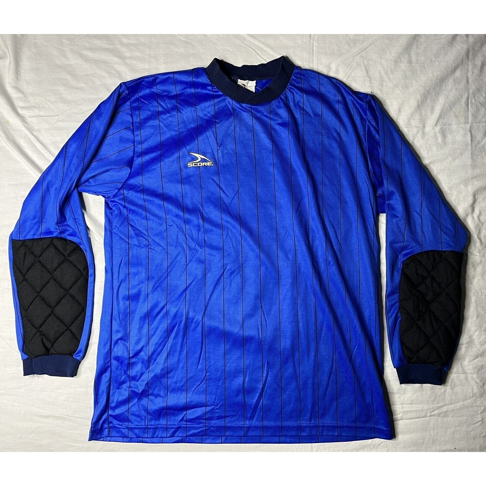 Score Soccer Jersey Adult Size Medium Blue Stripe Long Sleeve Vintage 1990s
